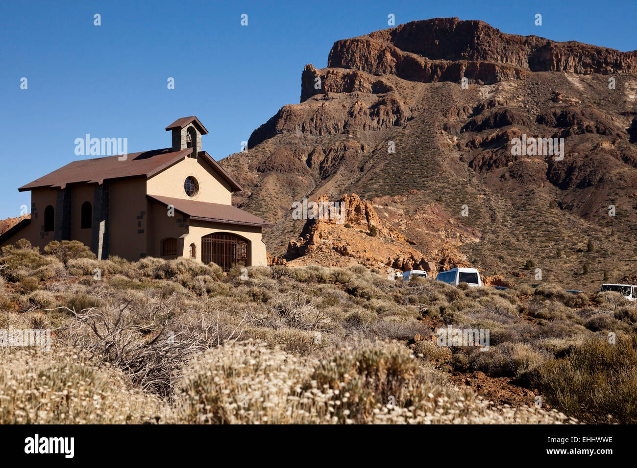 La piccola cappella presso il Parco Nazionale Teide, Tenerife, Isole Canarie, Spagna, Europa Foto Stock