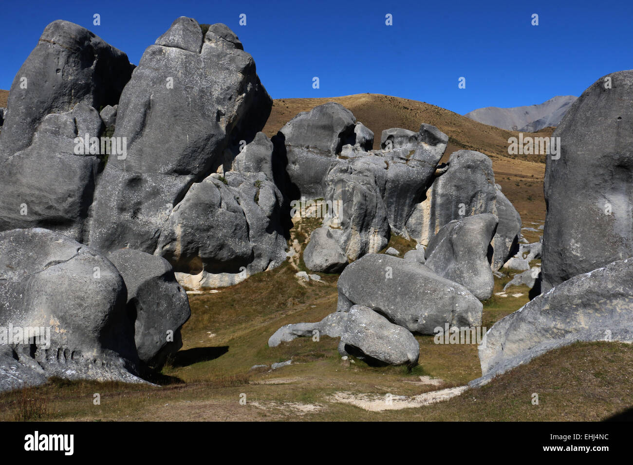 La Collina del Castello Area di Conservazione, Nuova Zelanda park preservare calcare bouldering boulder salire a piedi Kura Tawhiti Area di Conservazione Foto Stock