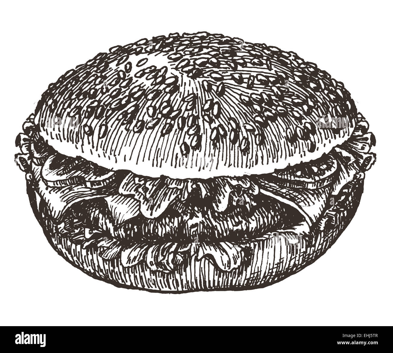 Il fast food, hamburger su uno sfondo bianco. schizzo Foto Stock