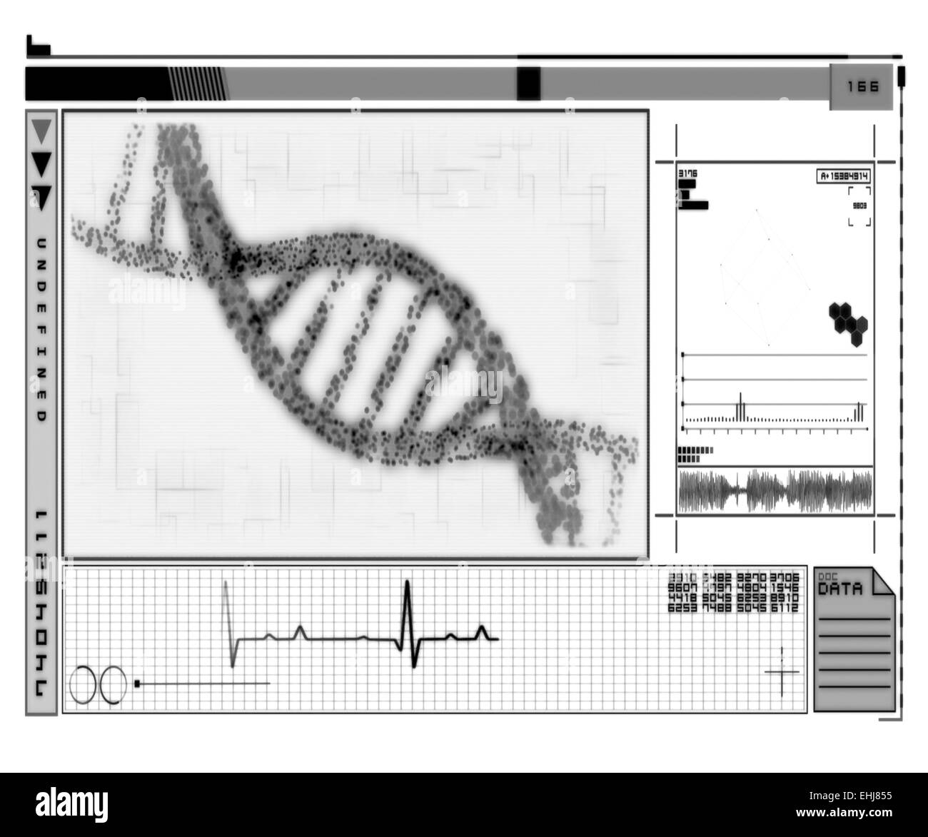 Elica di DNA tecnologia in bianco e nero Foto Stock