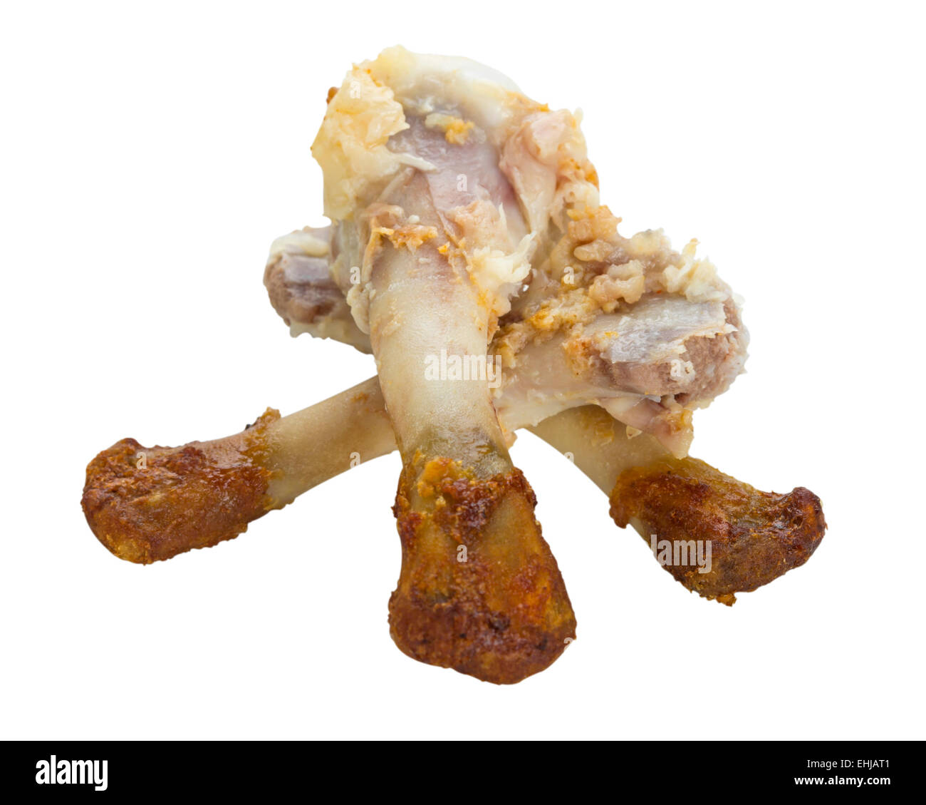 Le ossa del pollo isolate su sfondo bianco con tracciato di ritaglio Foto Stock