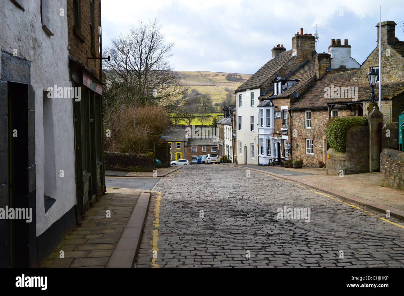 Alston highstreet in Tynedale. Mercato più alto comune in Inghilterra. Foto Stock