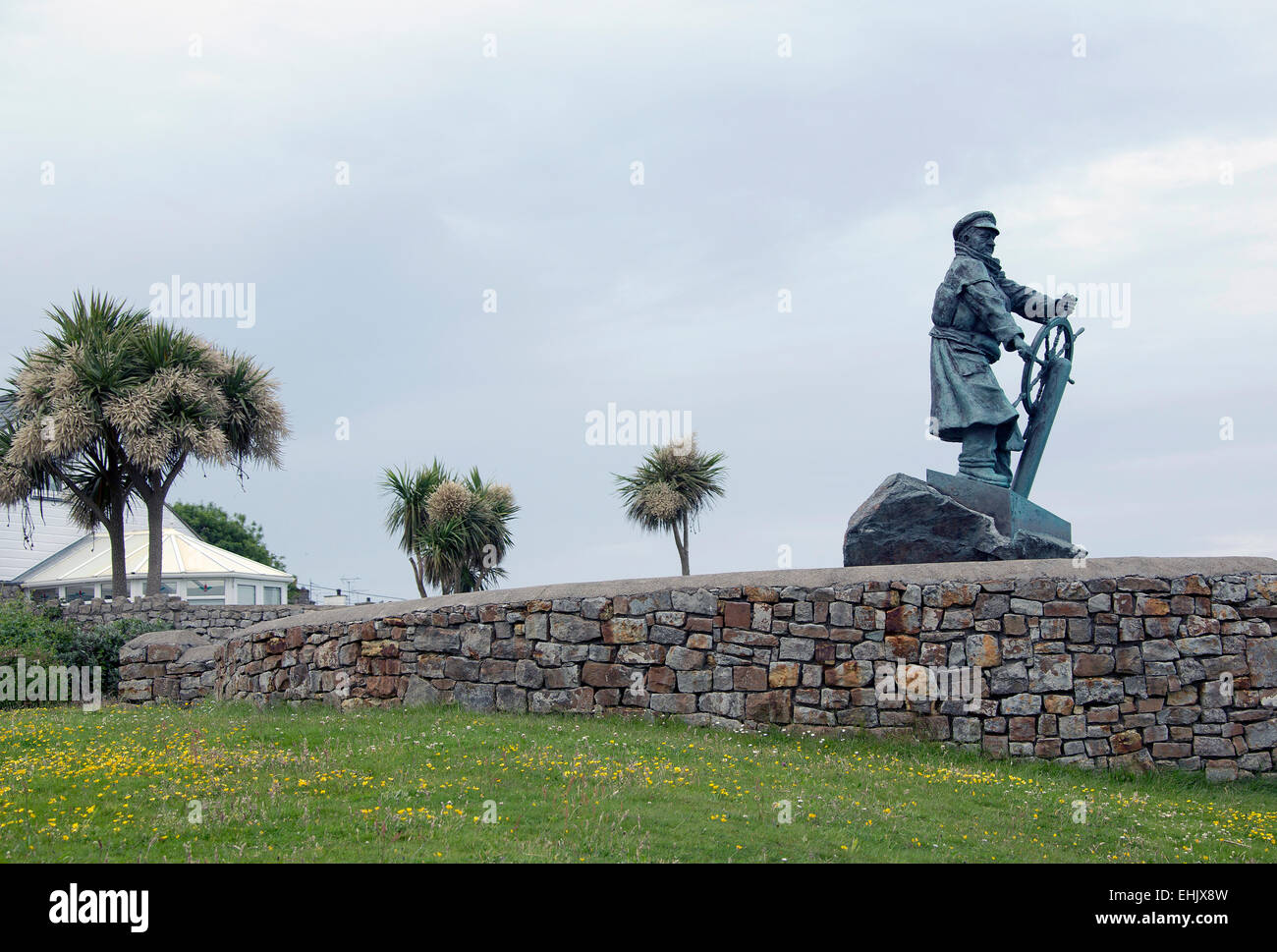 Dic evans statua commemorativa moelfre anglesey nel Galles Foto Stock