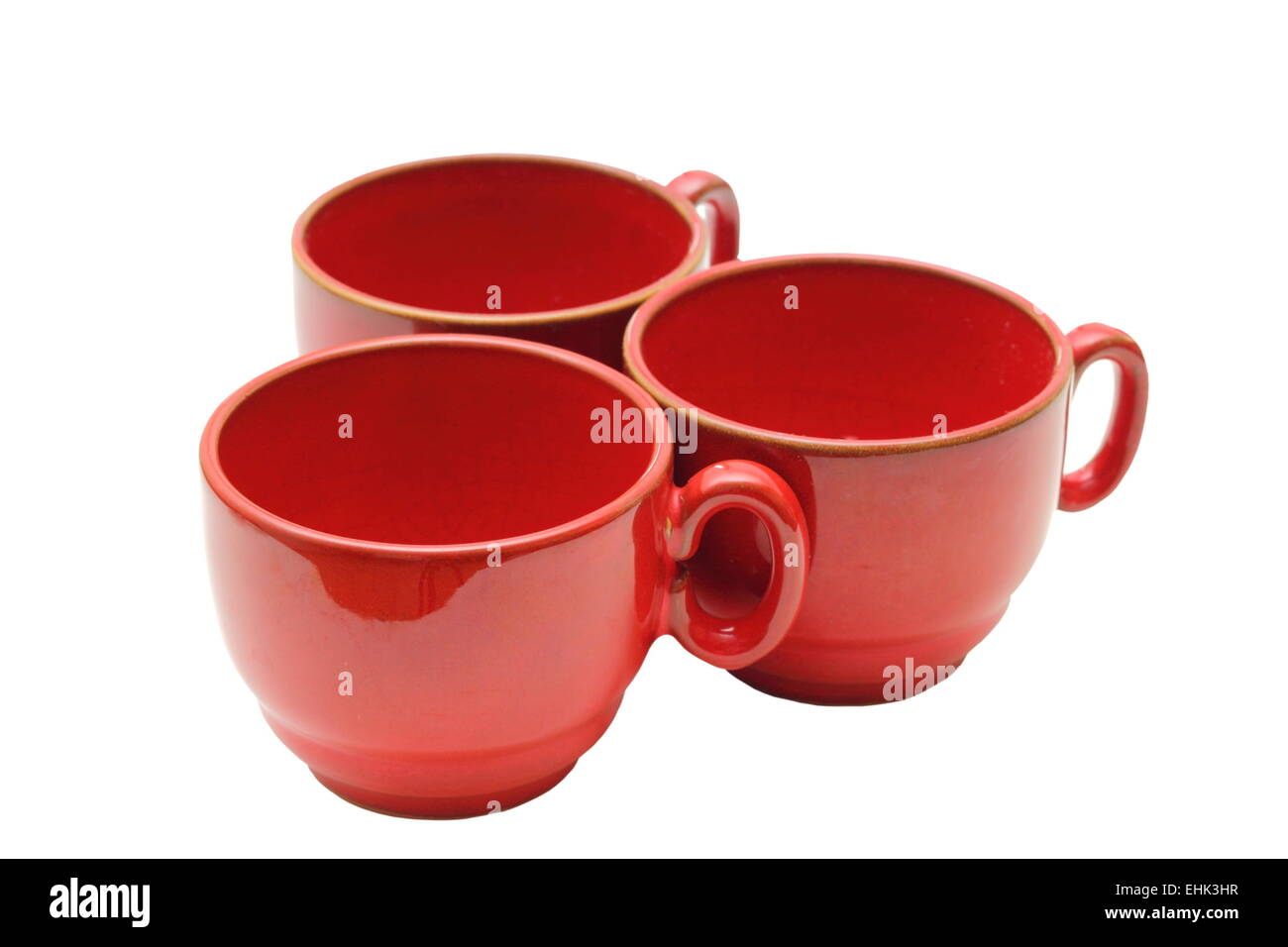 Vuoto tre tazze di caffè isolato su sfondo bianco Foto Stock