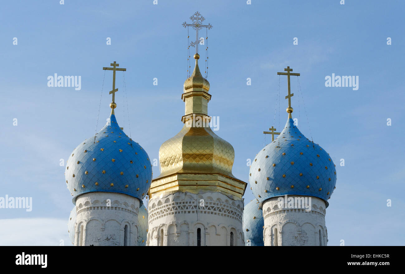 Blue cupole a cipolla su la Cattedrale dell'Annunciazione nel Cremlino di Kazan, il Tatarstan, Russia Foto Stock