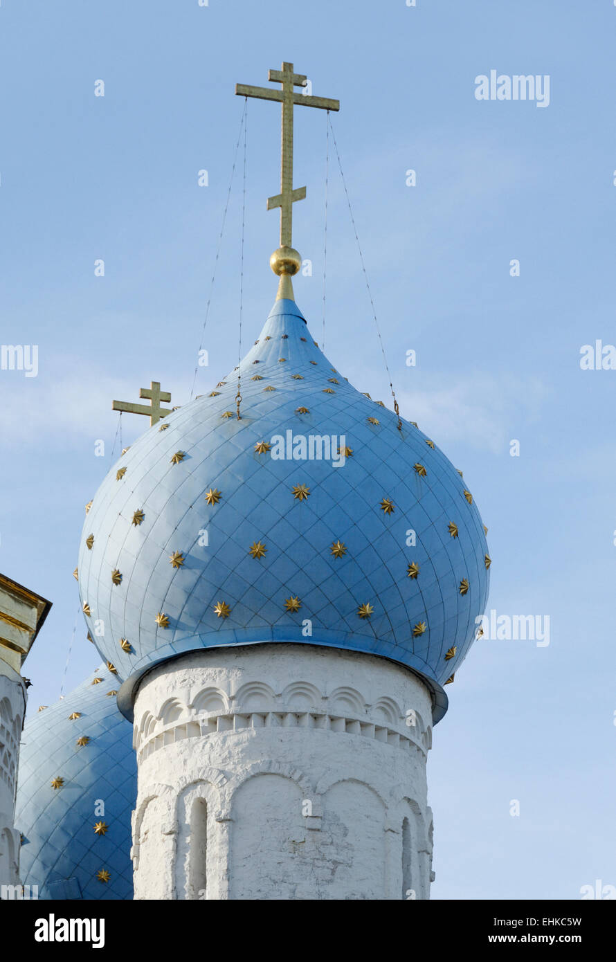 Blue cupole a cipolla su la Cattedrale dell'Annunciazione nel Cremlino di Kazan, il Tatarstan, Russia Foto Stock