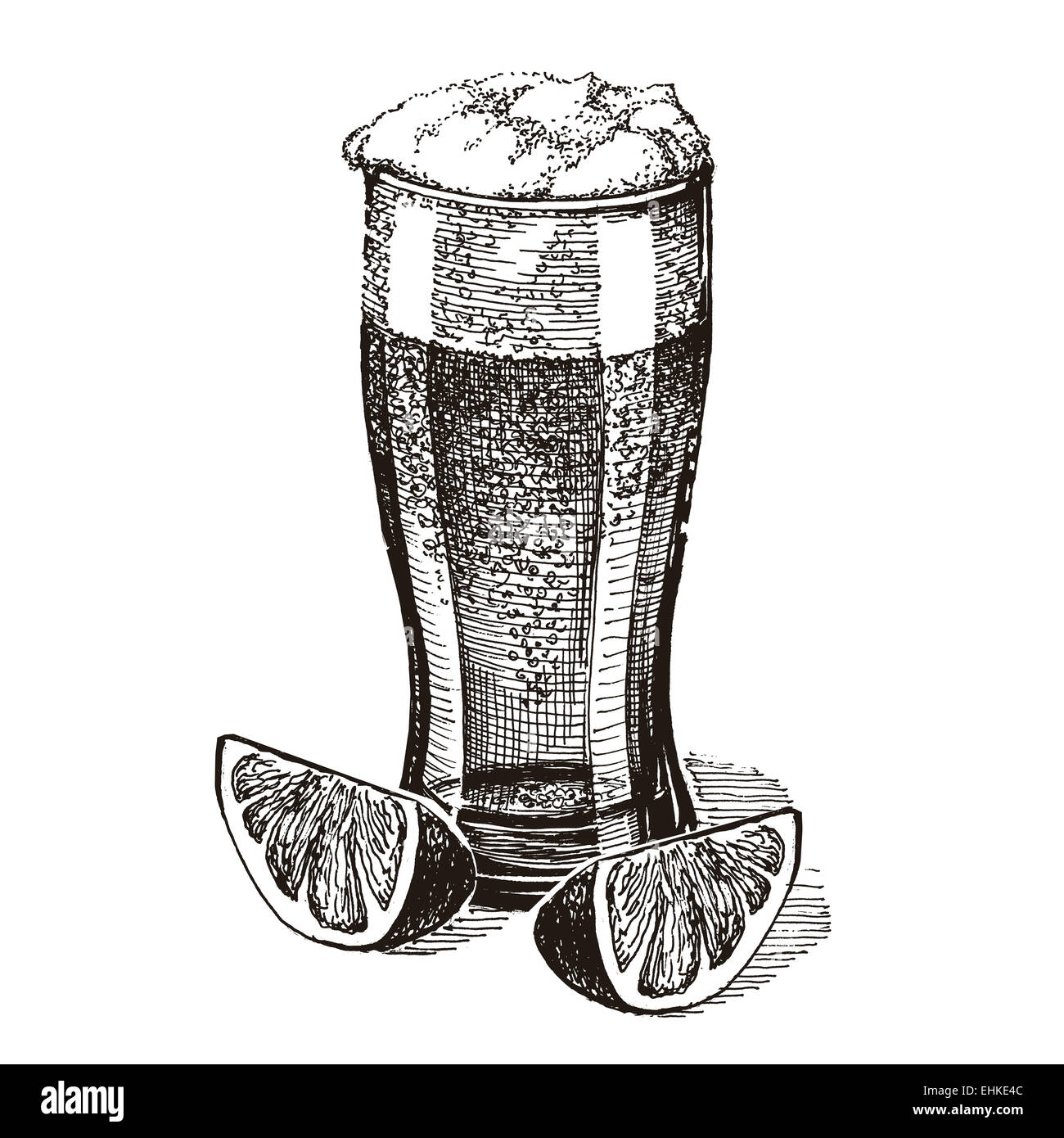 Birra e calce su uno sfondo bianco. schizzo Foto Stock