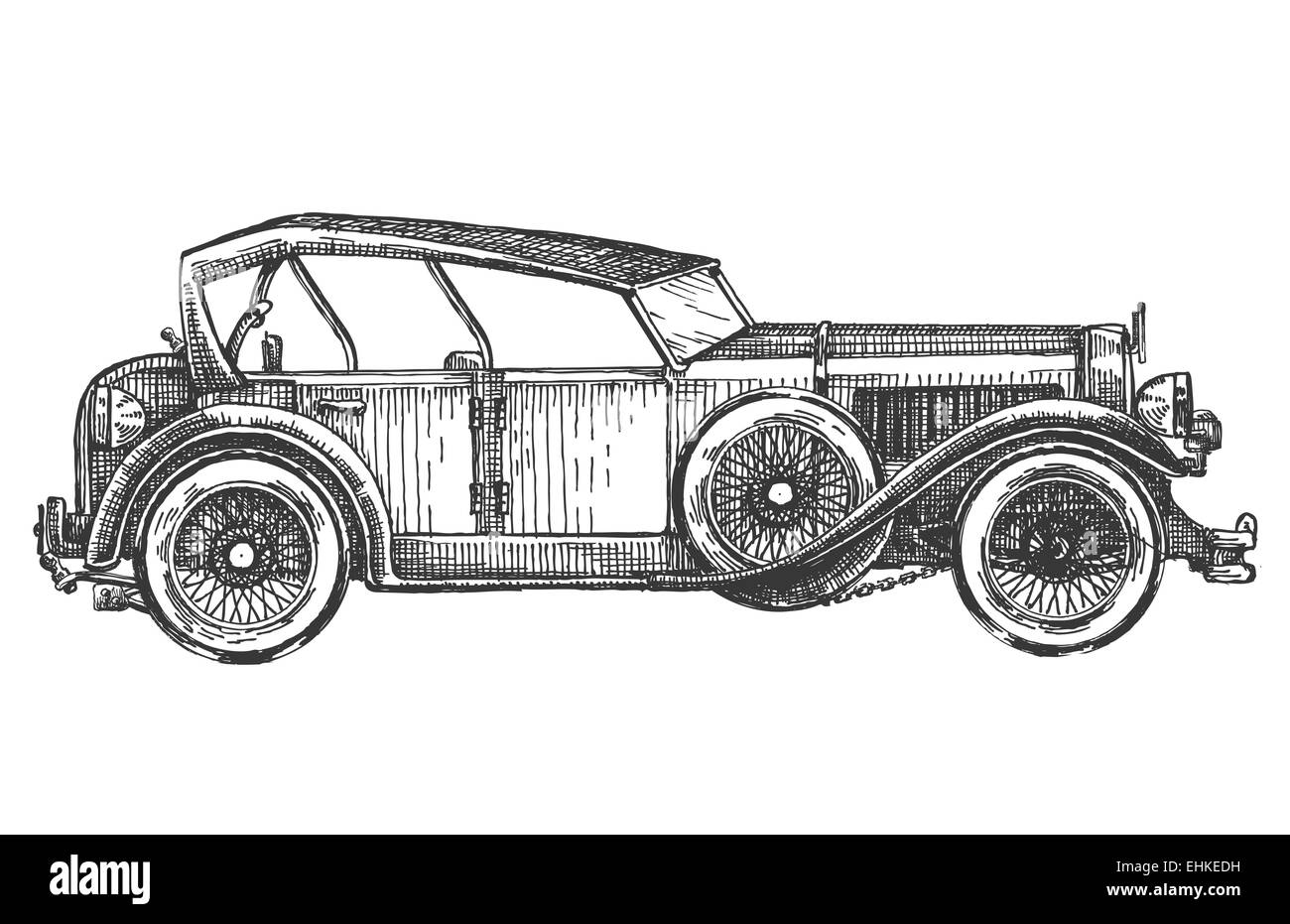 Auto d'epoca su uno sfondo bianco. sketch, illustrazione Foto Stock