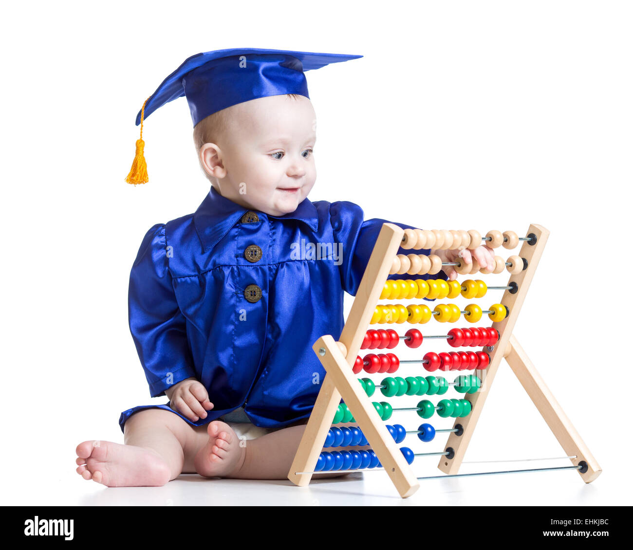 Bambino con abacus giocattolo. Concetto di apprendimento precoce bambino Foto Stock