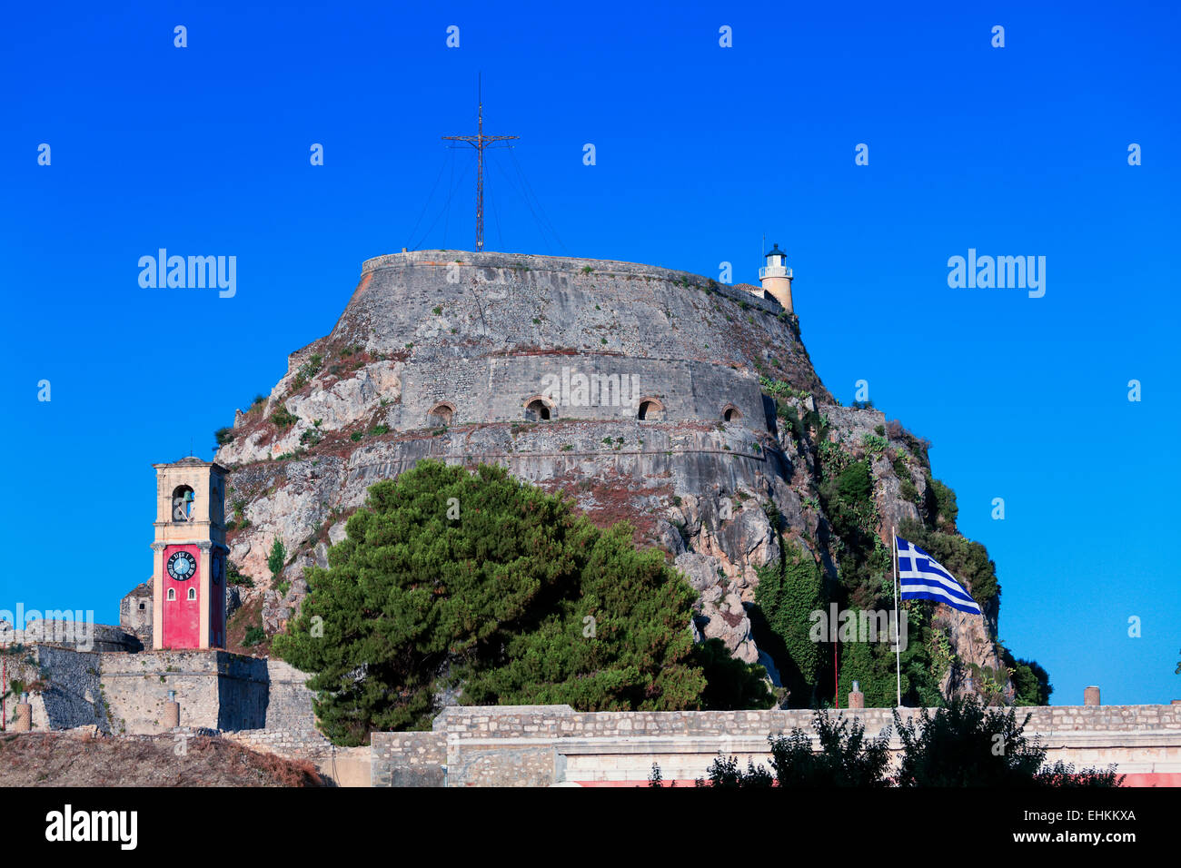 Inglese Interno torre fortezza vecchia, Corfu, l'isola di Corfù, Grecia Foto Stock