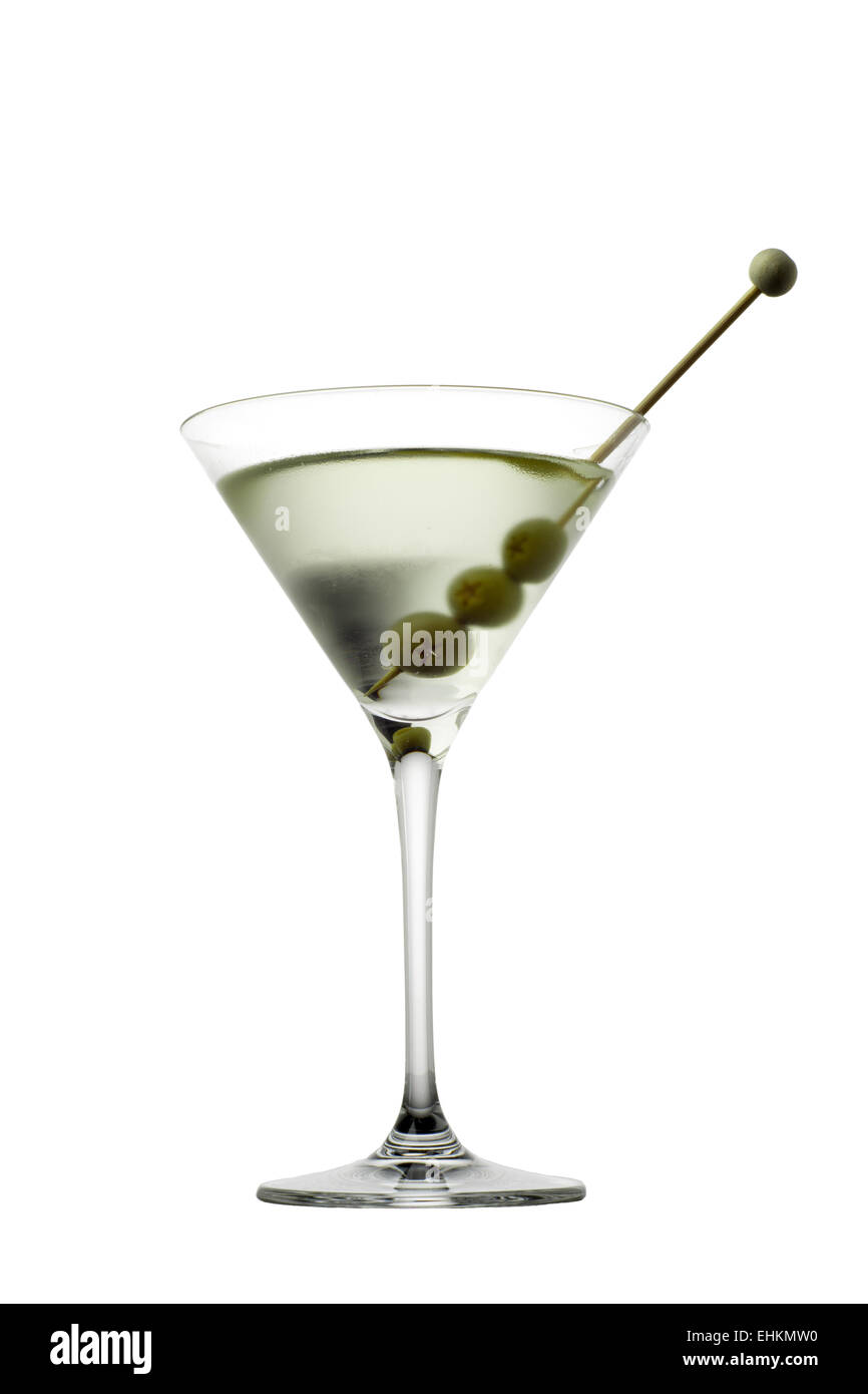 Coppetta Martini con olive isolato su bianco Foto Stock