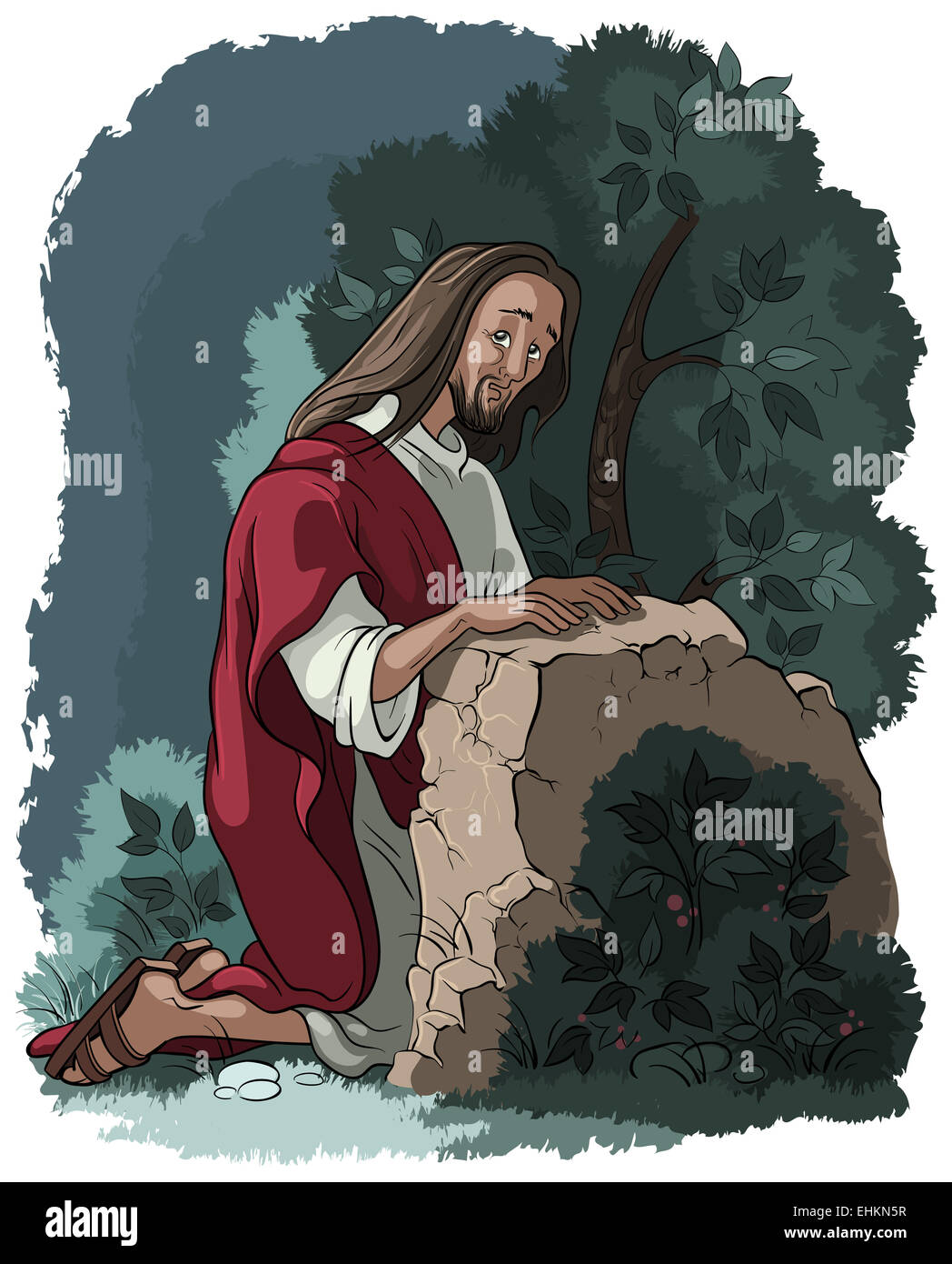 L agonia nel giardino. Gesù nel Getsemani scena. La notte prima della crocifissione Foto Stock