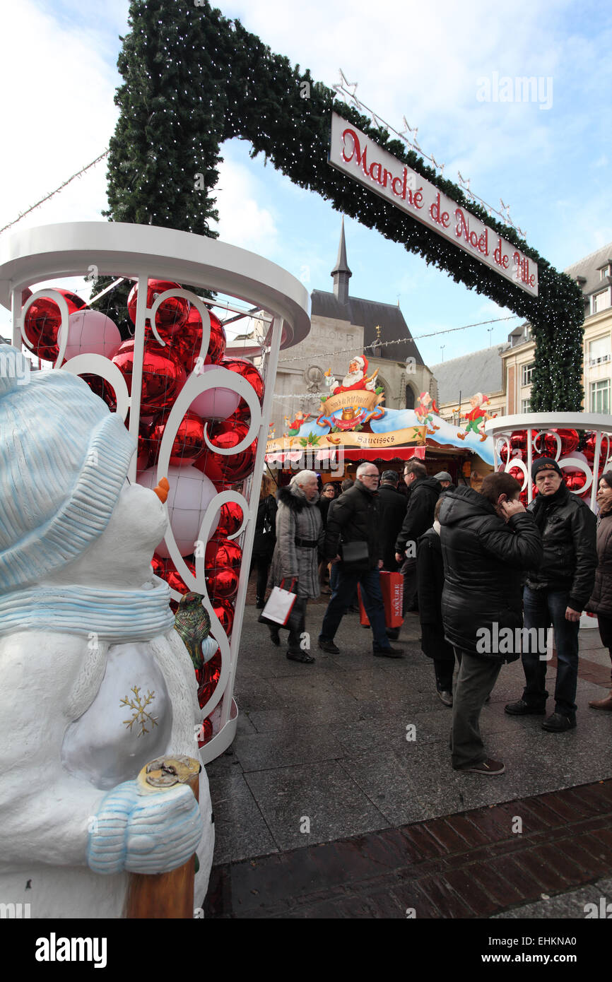 Ingresso alla Marche de Noel (mercatino di Natale), Place Rihour, Nord, Lille Foto Stock