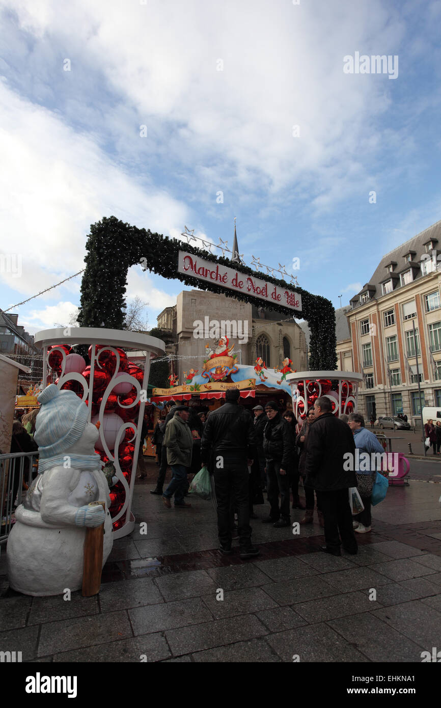 Ingresso alla Marche de Noel (mercatino di Natale), Place Rihour, Nord, Lille Foto Stock