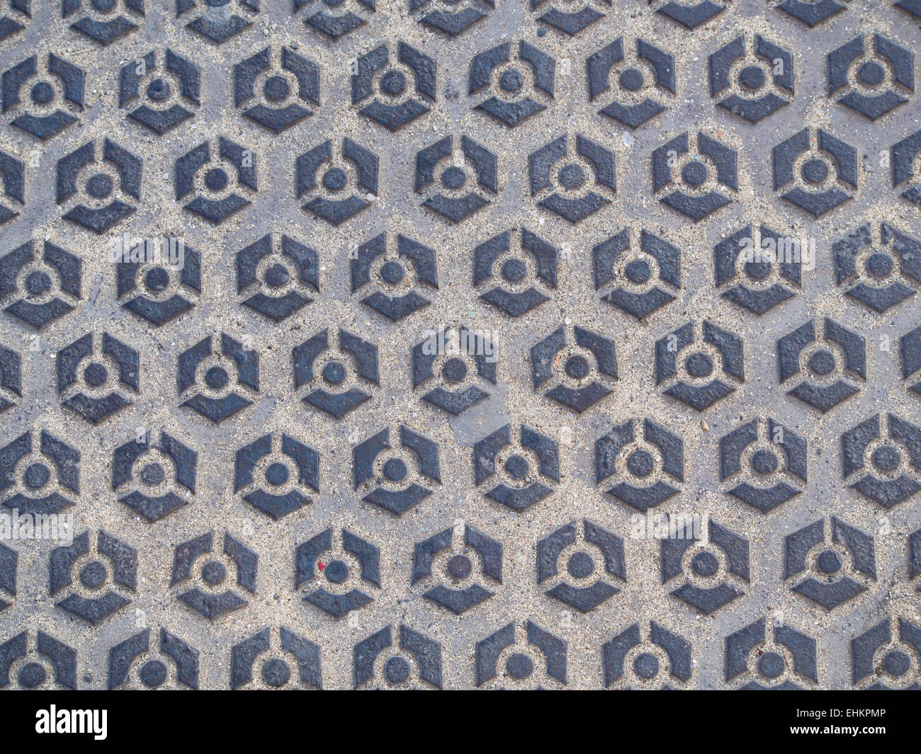 Dettaglio di pavimentazione con decorazione , un esagono regolare con sabbia, Fuerteventura, Isole Canarie Spagna Foto Stock