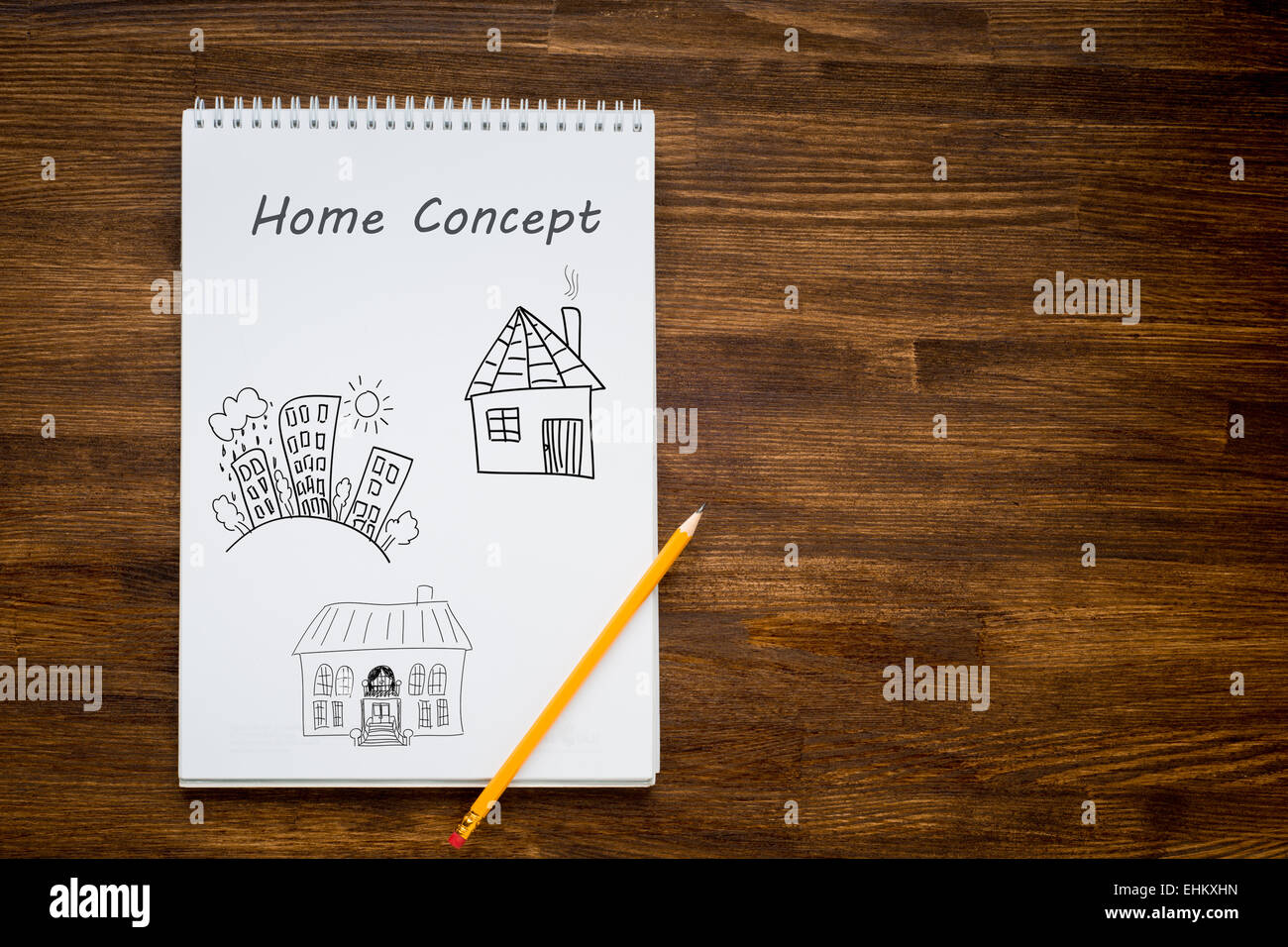 Disegno a matita il sogno home su un foglio bianco di carta Foto Stock