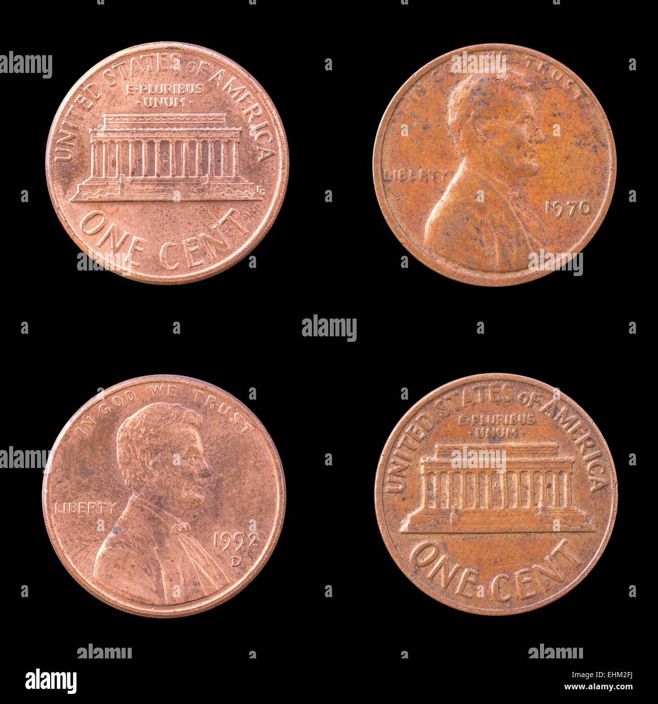 Due monete americano su uno sfondo nero. Foto Stock