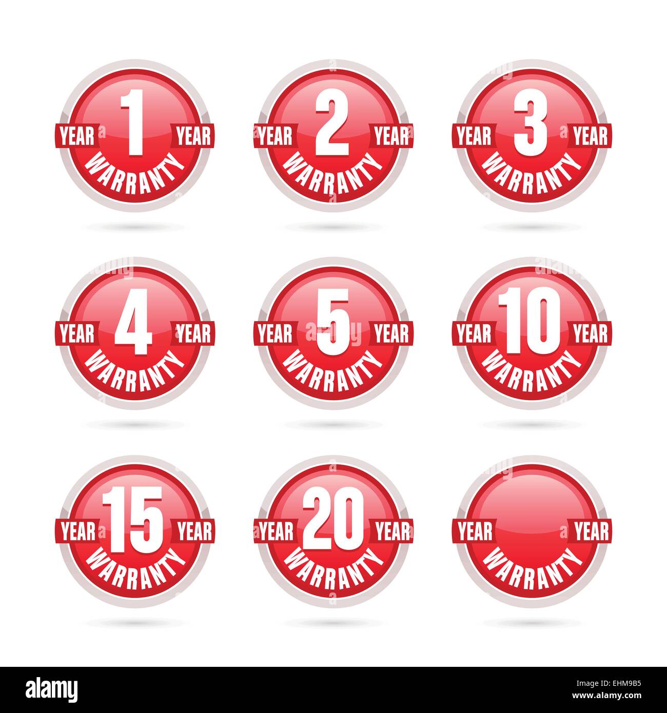 Garanzia rosso rotondo raccolta di etichette Illustrazione Vettoriale