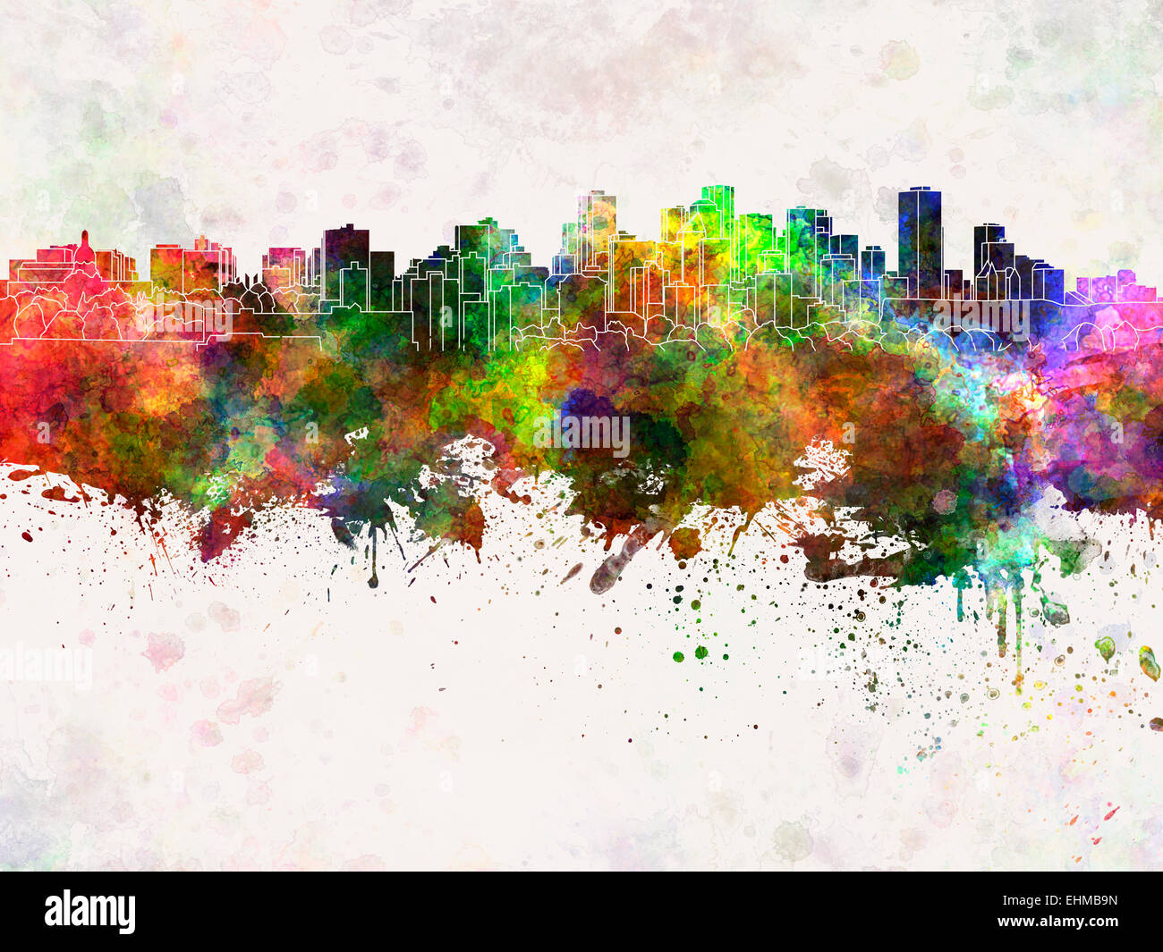 Lo skyline di Edmonton in acquerello Foto Stock