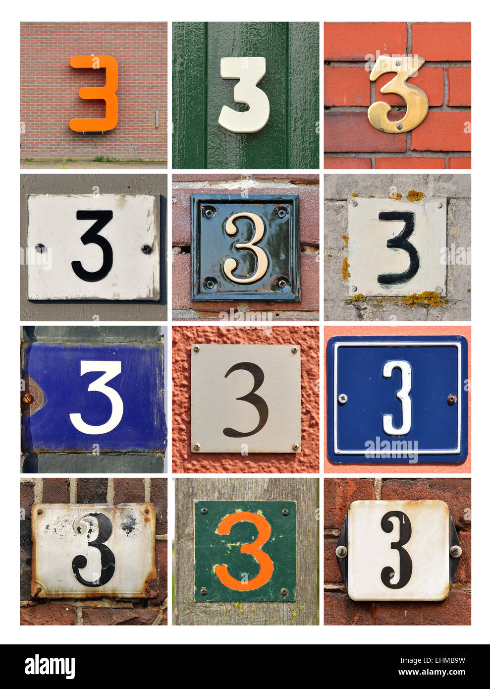 Numero 3 - Collage di casa tre numeri Foto Stock