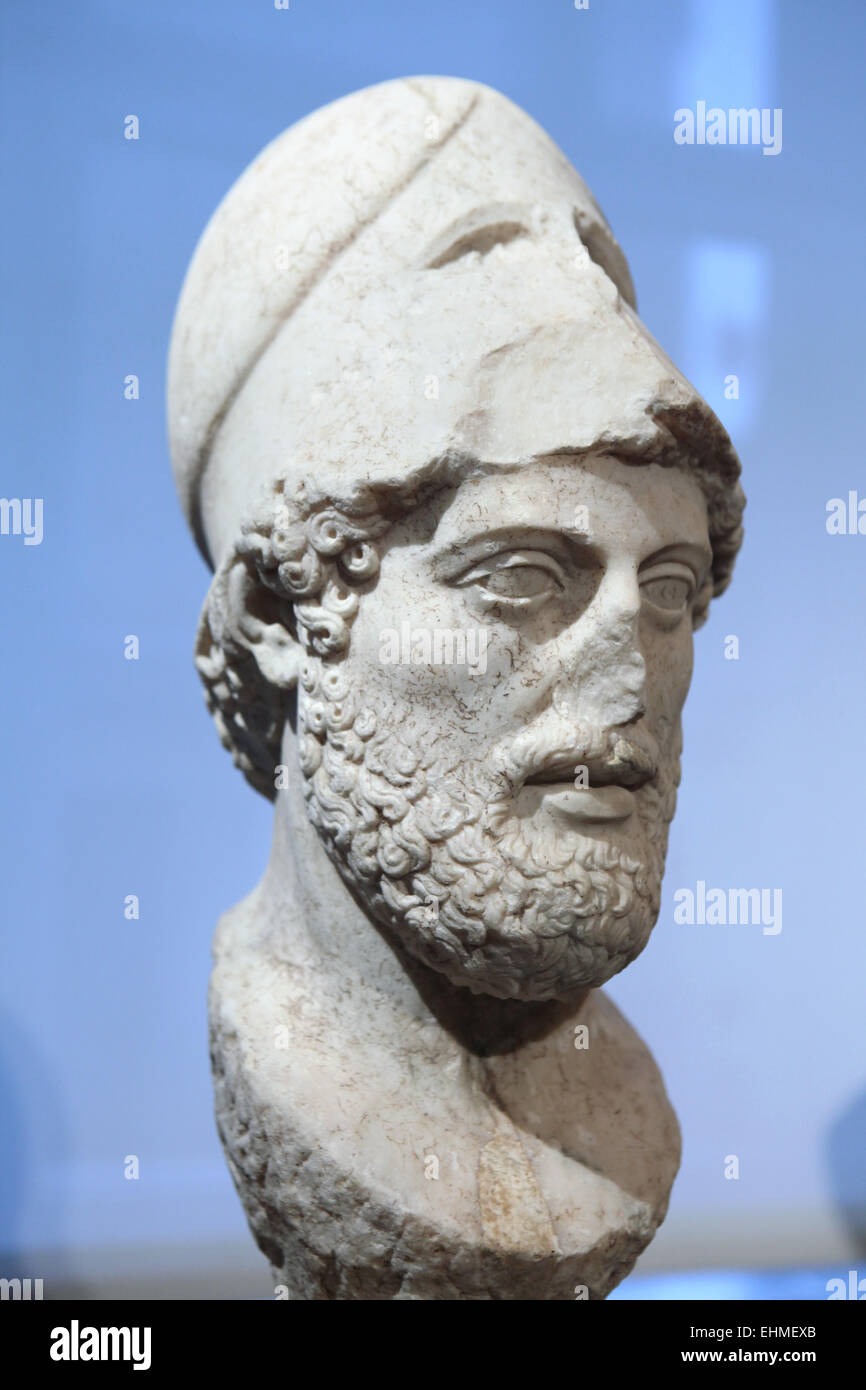 Busto di Pericle. Copia romana dopo un originale greco da circa 430 BC. Altes Museum di Berlino, Germania. Foto Stock