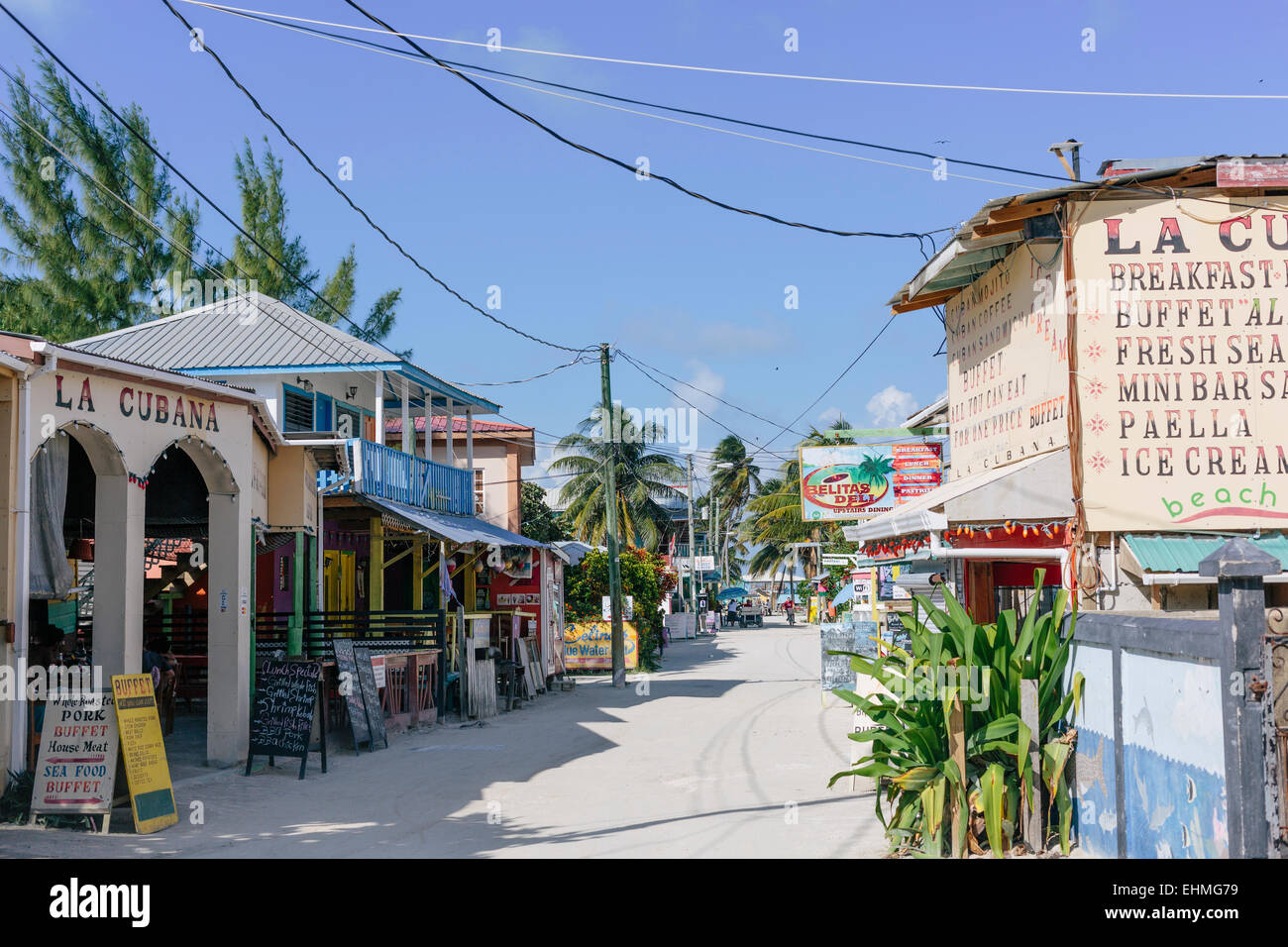 Main Street, Caye Caulker, Belize Foto Stock