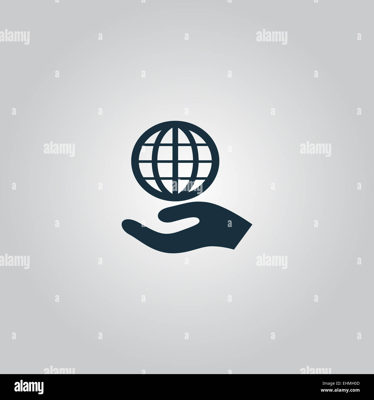 Icona a forma di globo con mano, illustrazione vettoriale. Foto Stock