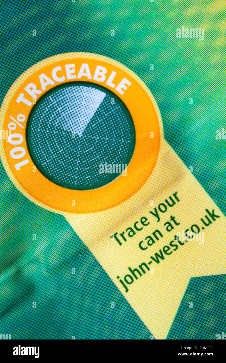 100% tracciabile per tracciare il vostro possibile informazioni sullo stagno di John West di tonno Foto Stock