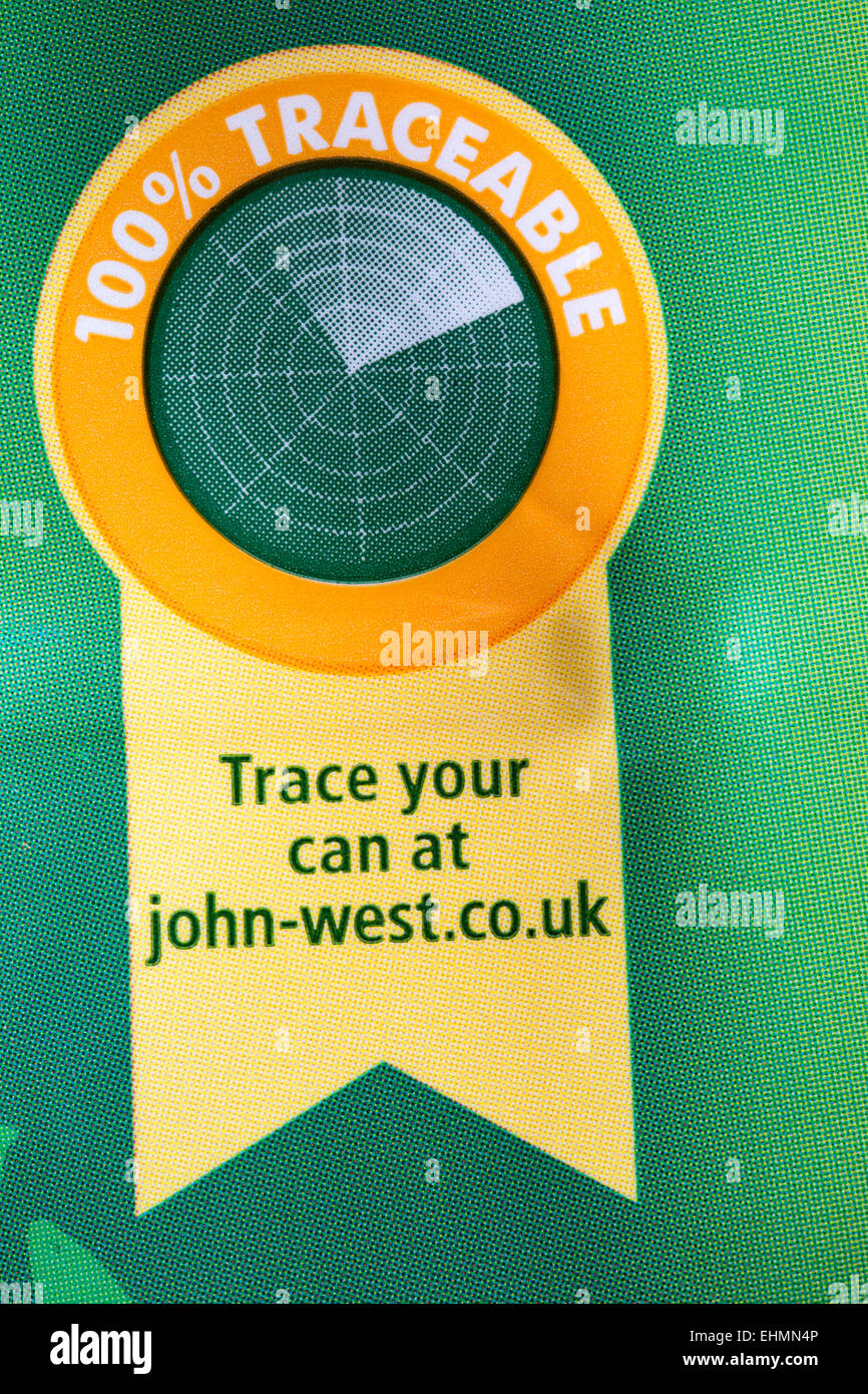 100% tracciabile per tracciare il vostro possibile informazioni sullo stagno di John West di tonno Foto Stock