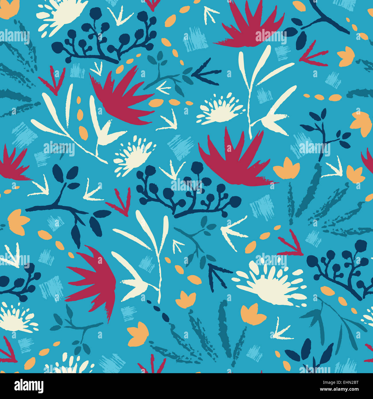 Dipinto astratto di fiori e piante senza soluzione di continuità sullo sfondo del modello Foto Stock