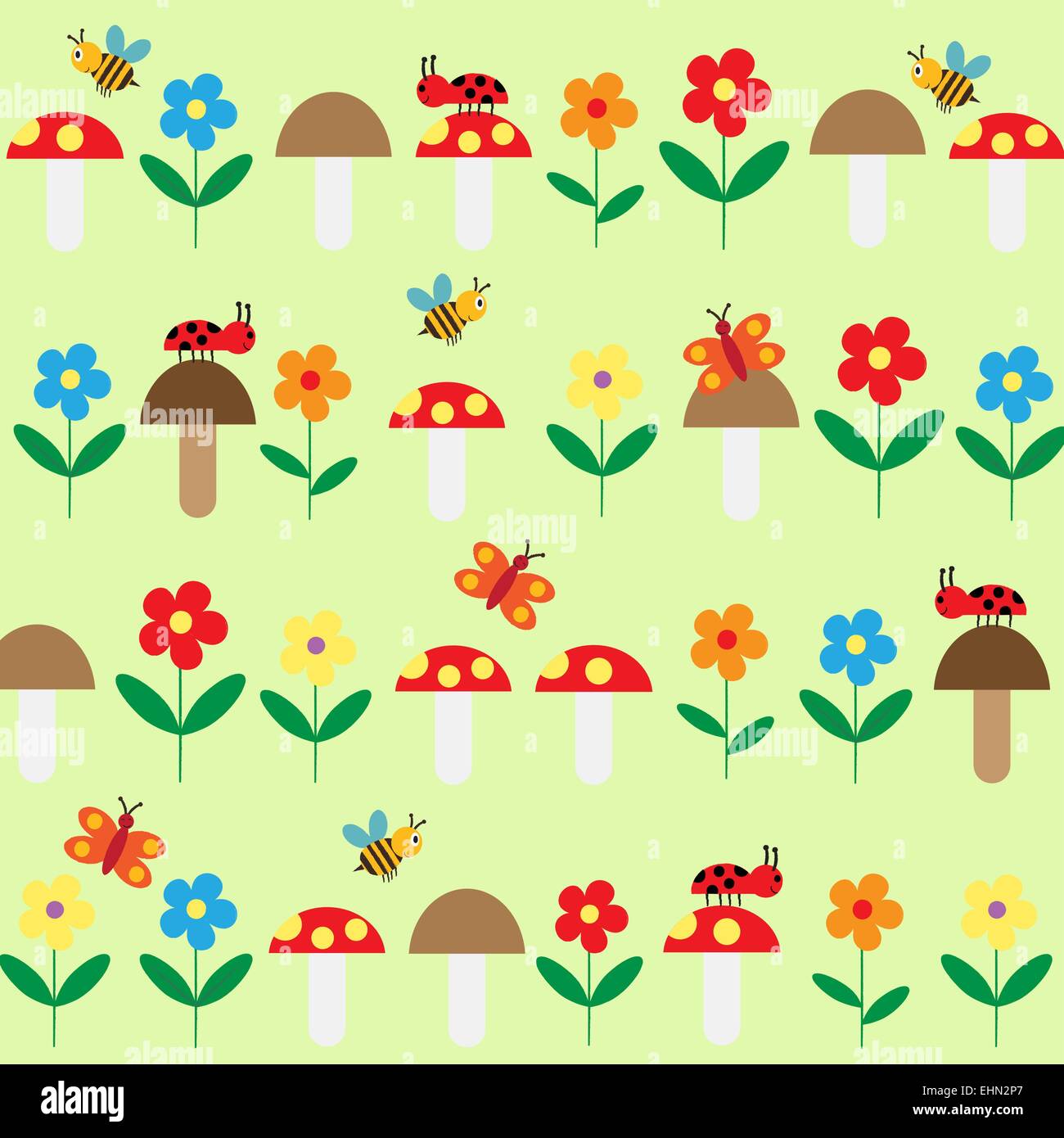 Colorati e simpatici ragazzi sfondo con fiori, bee e butterfly Illustrazione Vettoriale