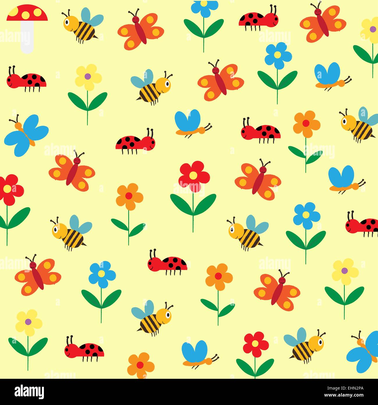 Colorati e simpatici ragazzi sfondo con fiori, bee e butterfly Illustrazione Vettoriale
