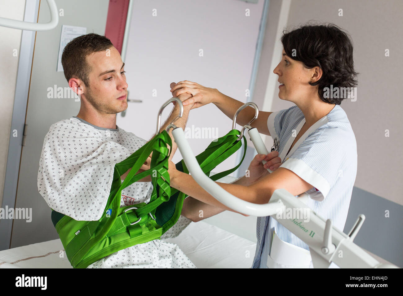 Emiplegico dopo una corsa ricoverato in ospedale, ospedale di Bordeaux, Francia. Foto Stock