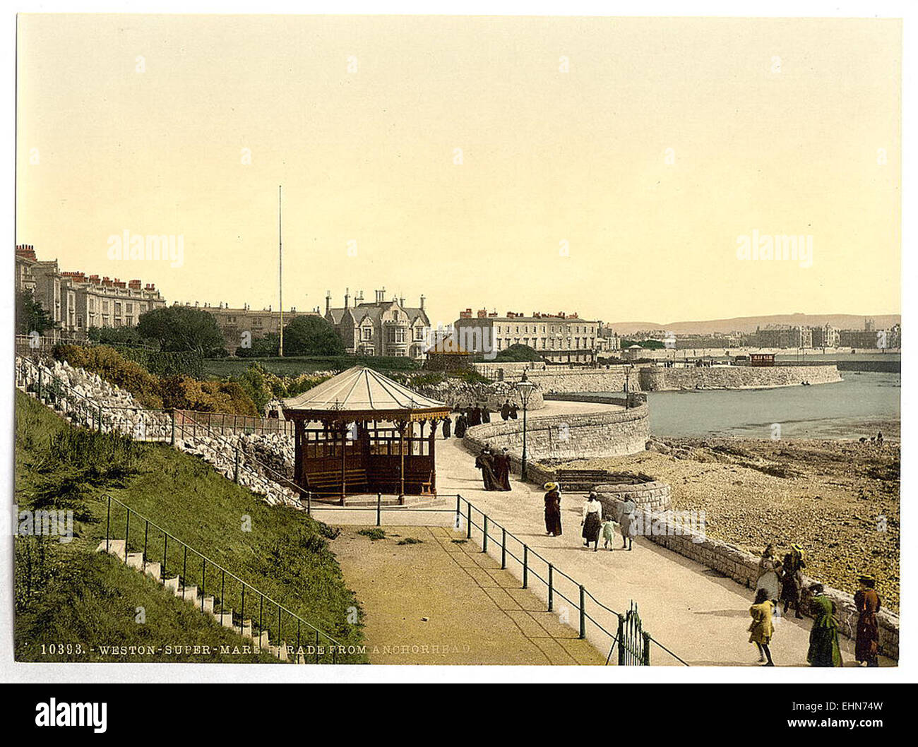 Parade (ie, promenade) dalla testa di ancoraggio, Weston-super-Mare, Inghilterra Foto Stock