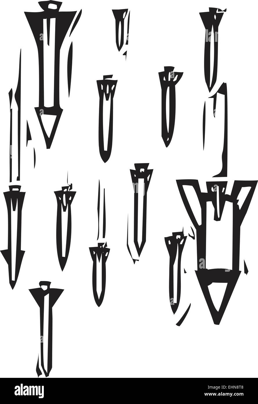Xilografia immagine stile di missili che rientrano Illustrazione Vettoriale