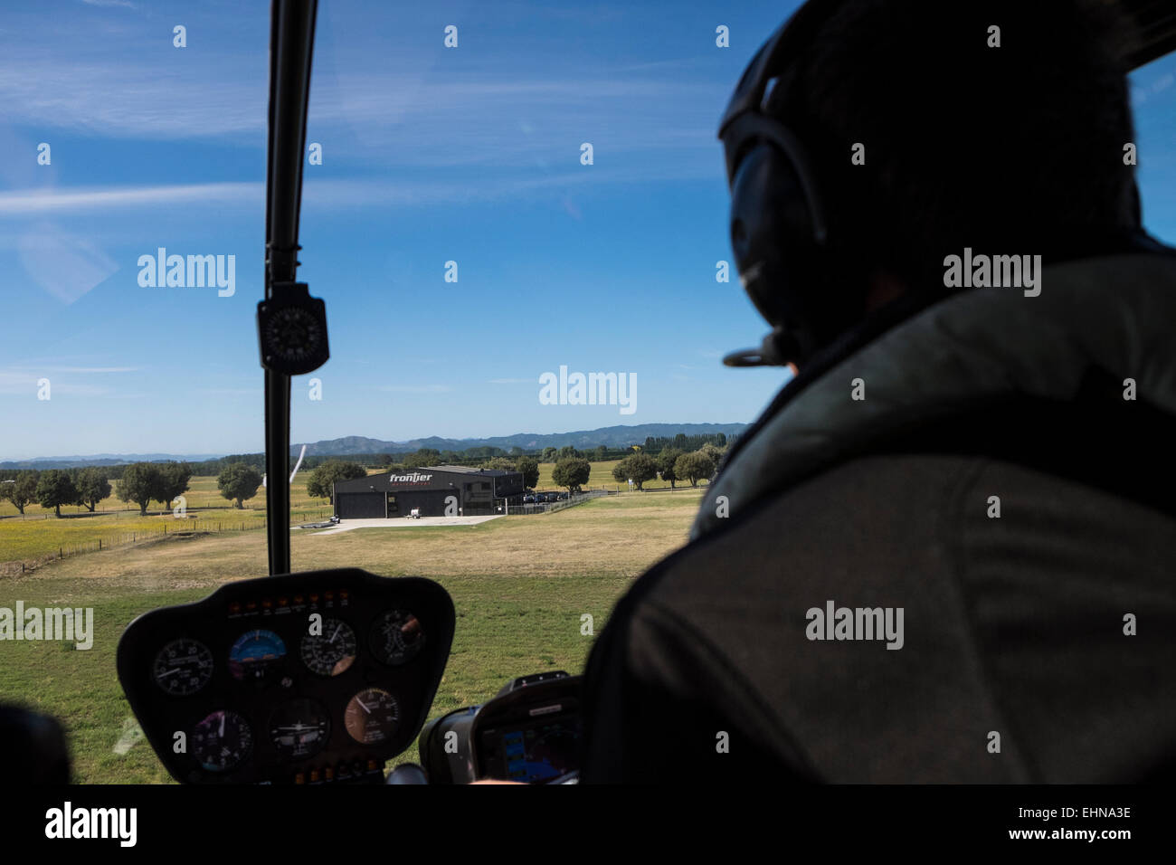 Il cockpit di un Robinson R44 Clipper 2 elicottero in Mew Zelanda Foto Stock