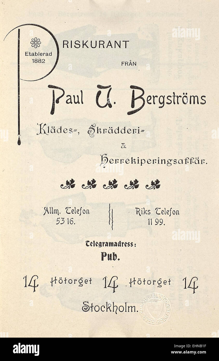 Questa immagine presenta un'illustrazione della Biblioteca reale di Svezia, che mostra costumi e velocipedi della fine del XIX secolo. L'illustrazione mette in evidenza la moda e il trasporto del periodo. Foto Stock