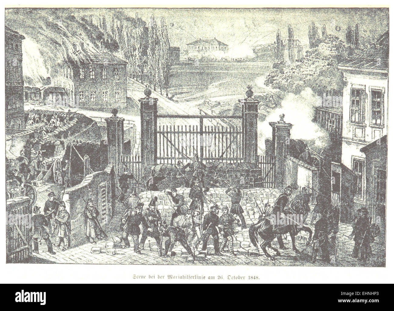 BACH(1898) p563 Barricade der Verteidiger an der Mariahilfer Linie Foto Stock