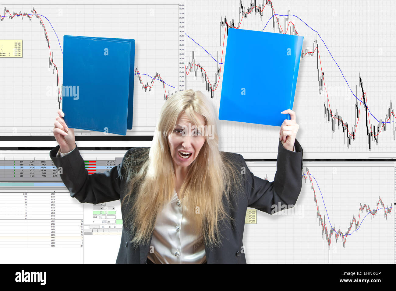 Il sconvolto business donna un analista finanziario Foto Stock