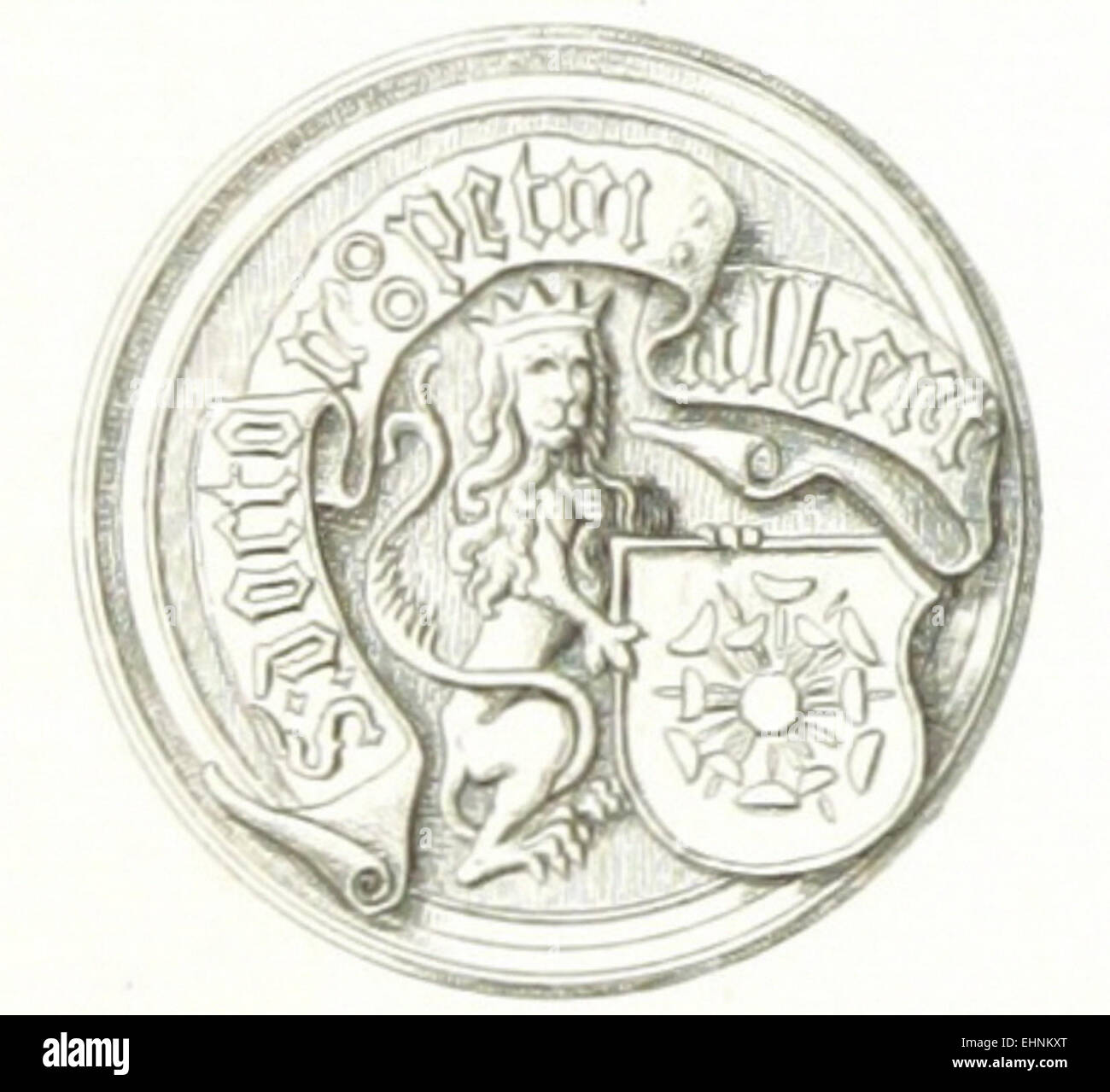 Questo documento del 1859 include un'illustrazione dettagliata del sigillo del dottor Peter Albertsen, che riflette le pratiche di documentazione e i sigilli ufficiali europei del XIX secolo. Foto Stock