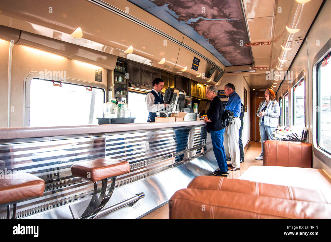 Il Bistro auto su Amtrak Rail sistema premium per viaggi in treno in USA. Foto Stock