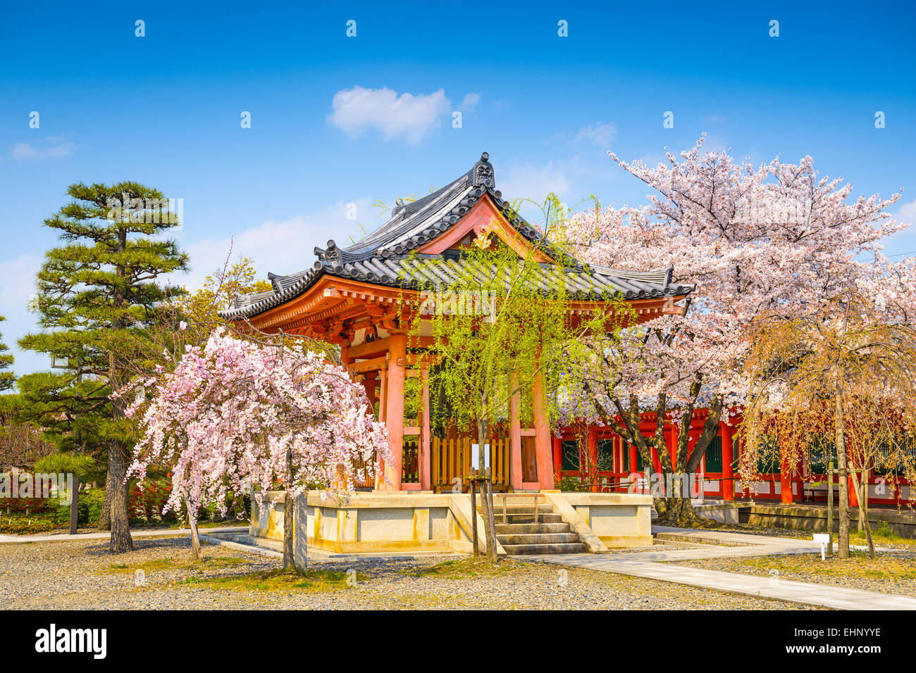 Tempio buddista bell house durante la stagione primaverile al Santuario Sanjusangendo, Kyoto, Giappone. Foto Stock
