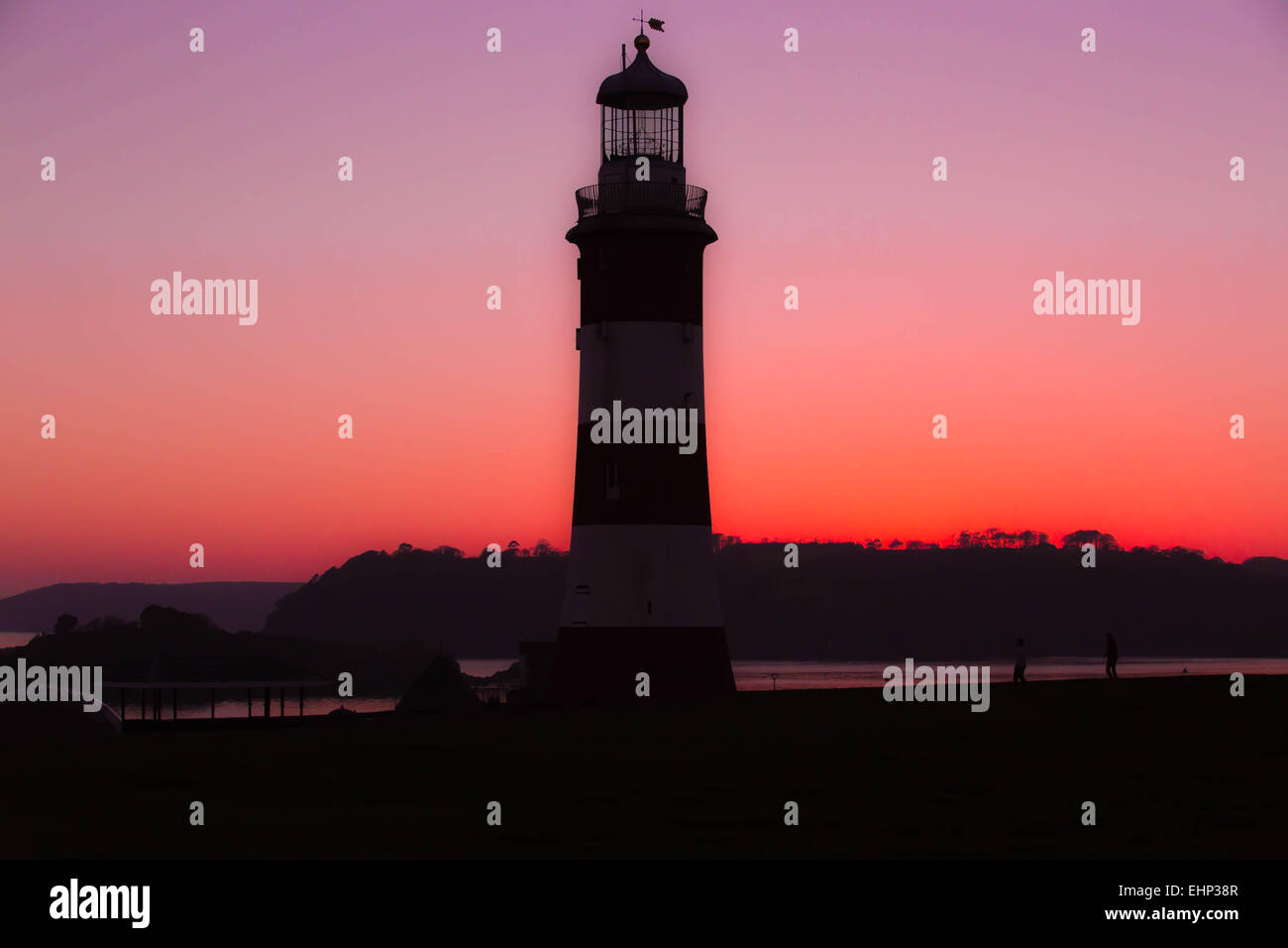 Smeatons Tower lighthouse plymouth al tramonto Foto Stock