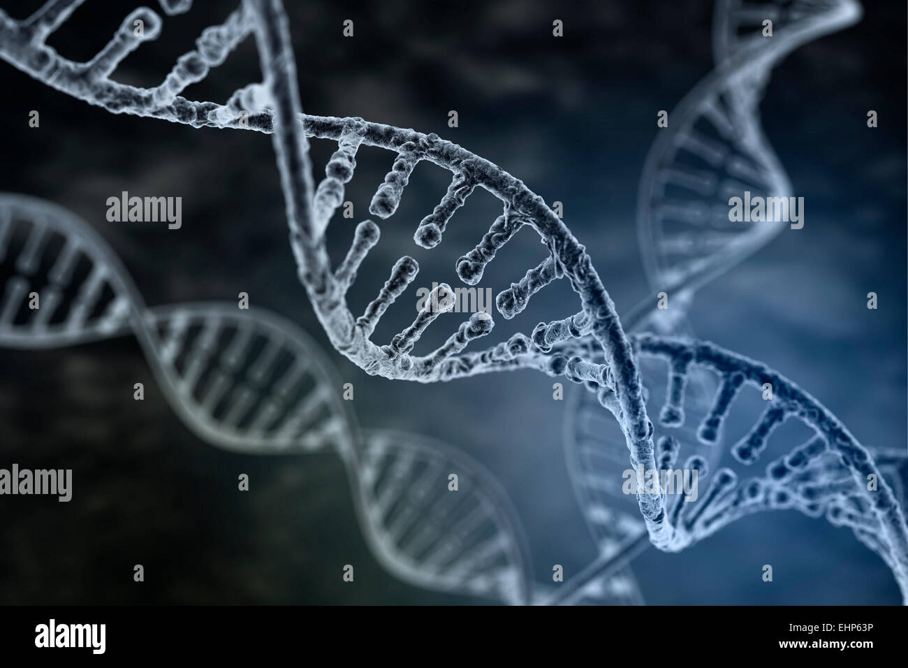 Filamento a spirale del DNA su sfondo scuro Foto Stock