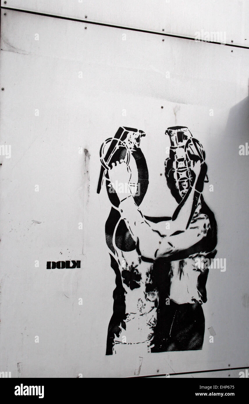 Un graffiti del norvegese artista di strada Dolk, a Bergen, Norvegia. Foto Stock