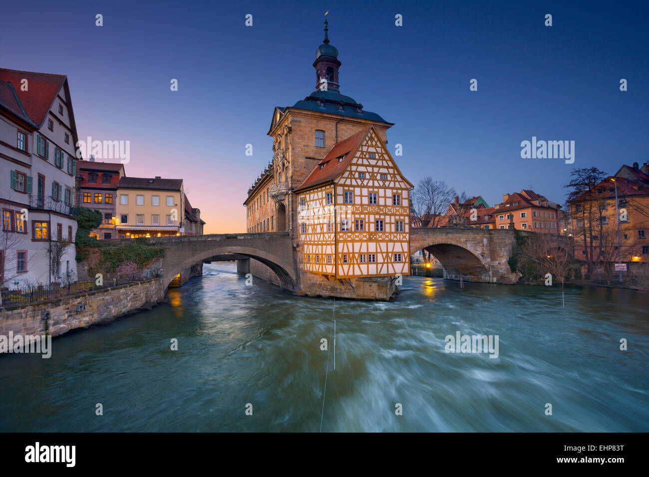 Bamberg. Città di Bamberg durante il tramonto. Patrimonio Mondiale UNESCO e famosa per il suo aspetto medievale. Foto Stock