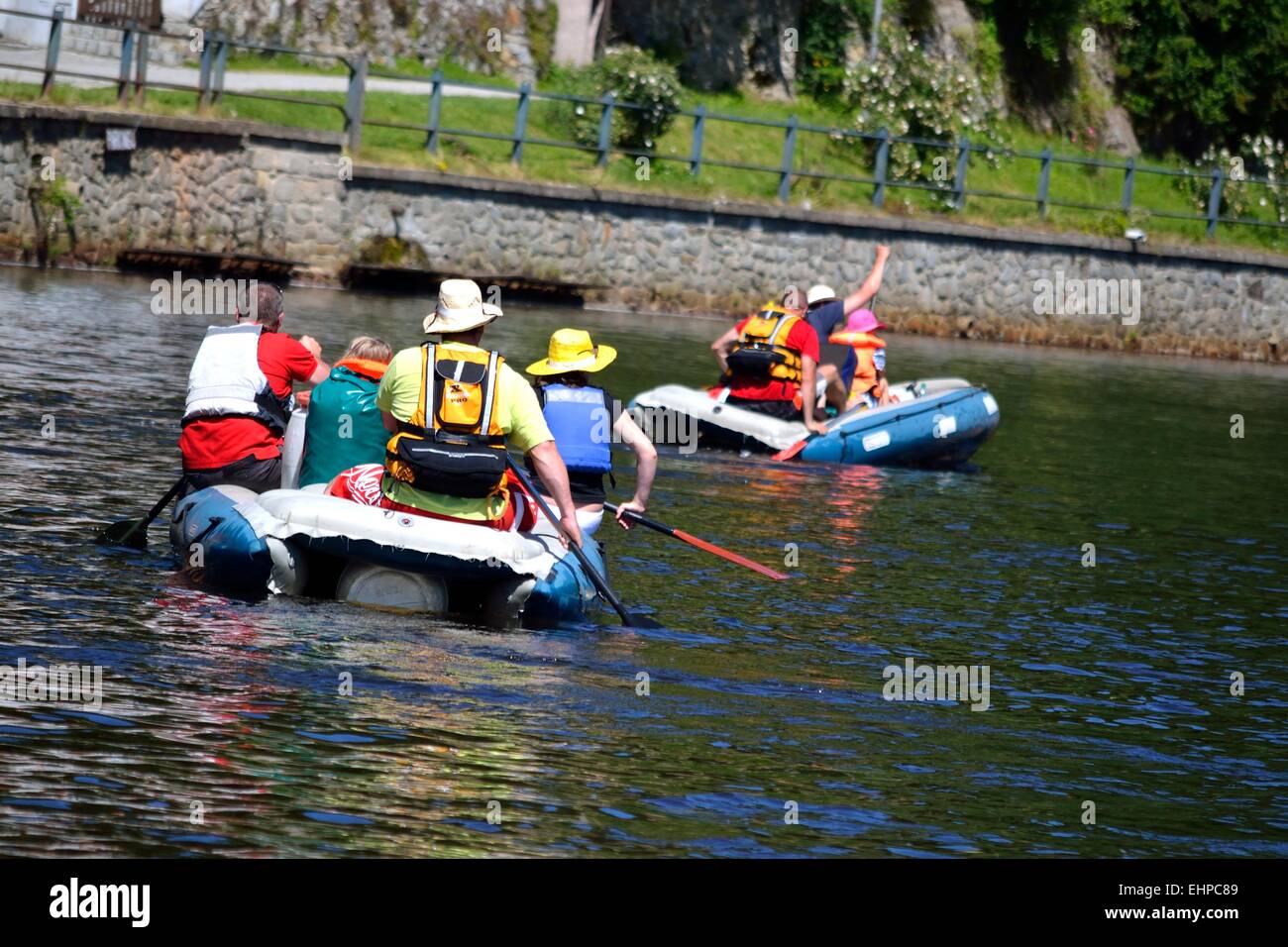 Il Rafting sul fiume Vltava Foto Stock