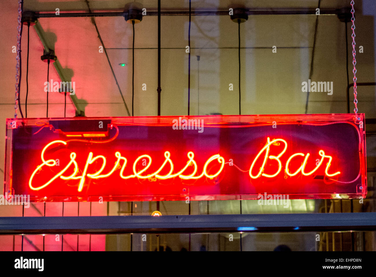 Il Neon Espresso Bar segno Foto Stock