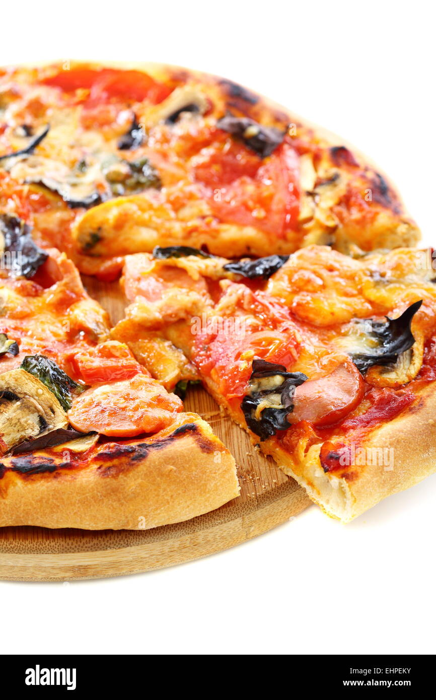 Pizza con funghi e formaggio. Foto Stock