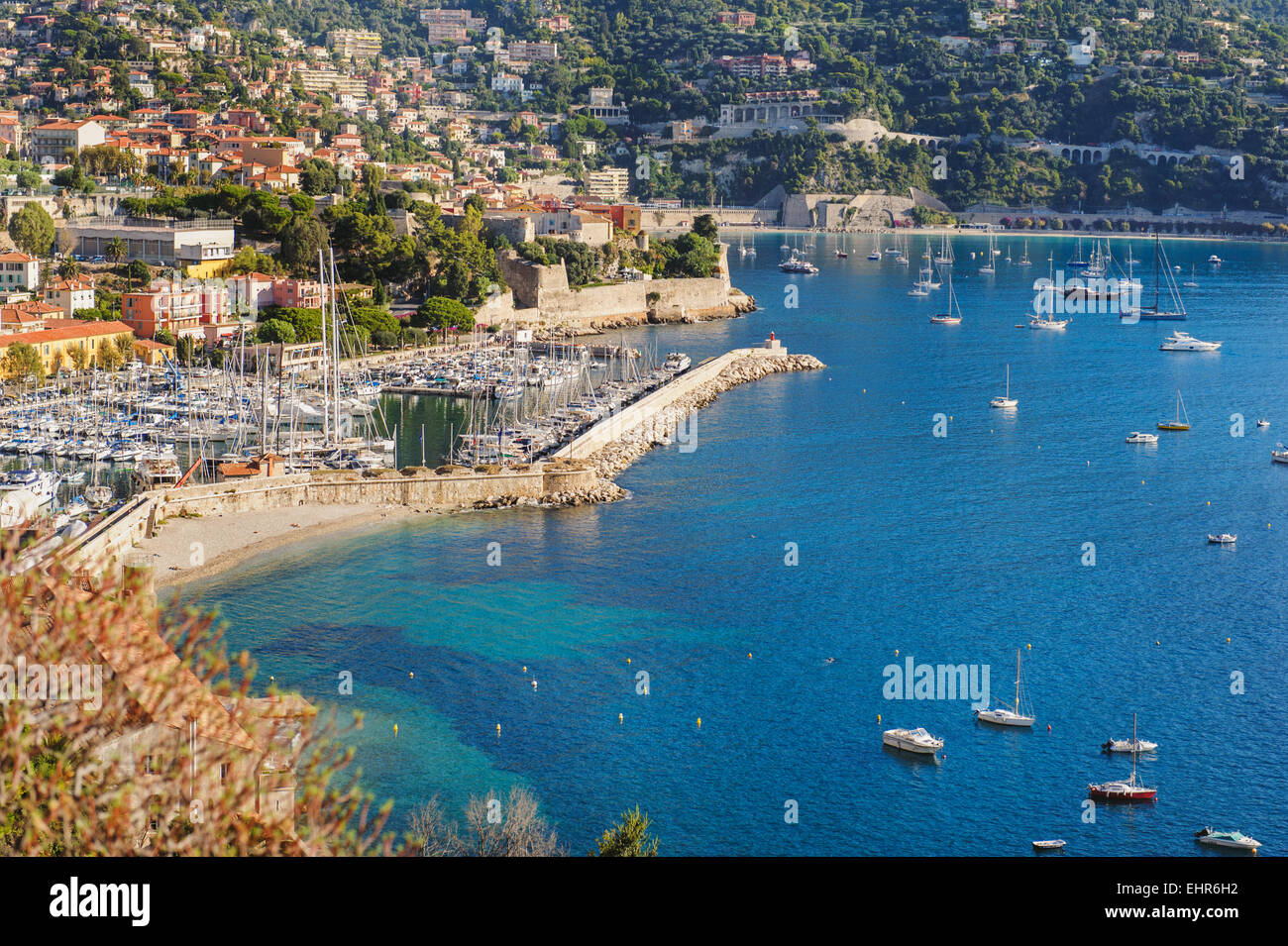 Vista su Monaco e molti yacht Foto Stock